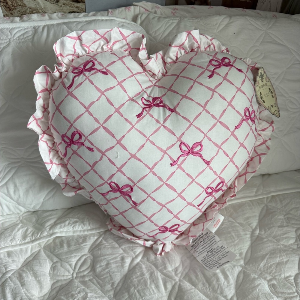new with‎ tags shabby chic bow heart pillow